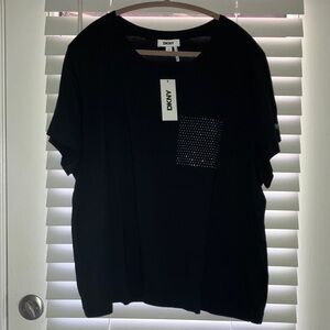 DKNY Black Tee with Embellished Pocket